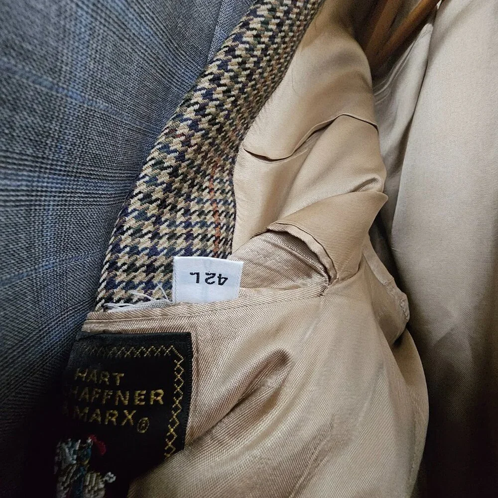 Hart Schaffner Marx 42L Brown Check 2-Button Sport Coat Blazer Jacket T227